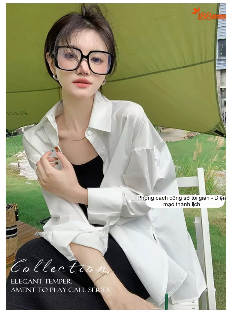 Áo Sơ Mi Polo Tay Dài Phong Cách Tiểu Thư Thanh Lịch Màu Trắng chi tiết 4