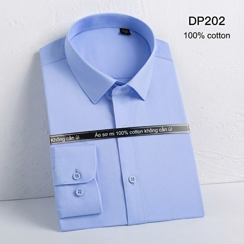 Áo Sơ Mi Tay Dài Nam Cotton 80s Chống Nhăn Cổ chữ Vuông Màu Xanh Sọc, Trắng, Xanh Dương