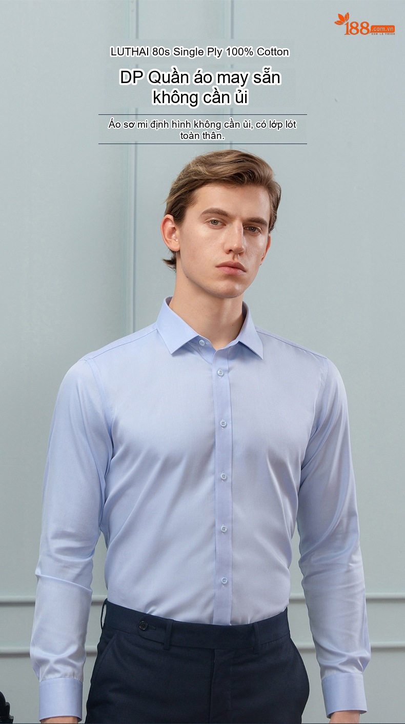 Áo Sơ Mi Tay Dài Nam Cotton 80s Chống Nhăn Cổ chữ Vuông Màu Xanh Sọc, Trắng, Xanh Dương chi tiết 1