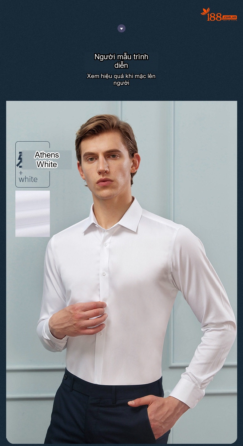 Áo Sơ Mi Tay Dài Nam Cotton 80s Chống Nhăn Cổ chữ Vuông Màu Xanh Sọc, Trắng, Xanh Dương chi tiết 10