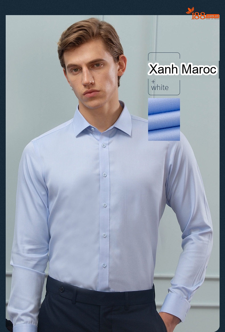 Áo Sơ Mi Tay Dài Nam Cotton 80s Chống Nhăn Cổ chữ Vuông Màu Xanh Sọc, Trắng, Xanh Dương chi tiết 11