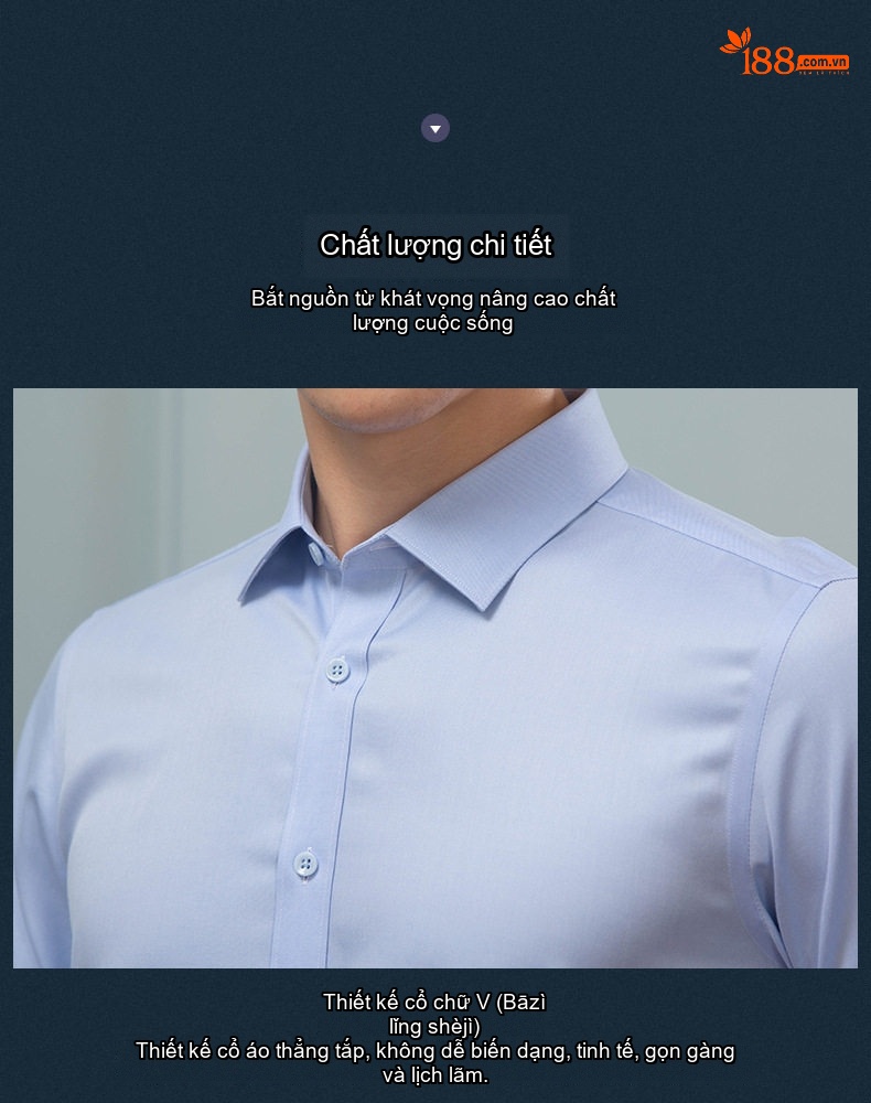 Áo Sơ Mi Tay Dài Nam Cotton 80s Chống Nhăn Cổ chữ Vuông Màu Xanh Sọc, Trắng, Xanh Dương chi tiết 12