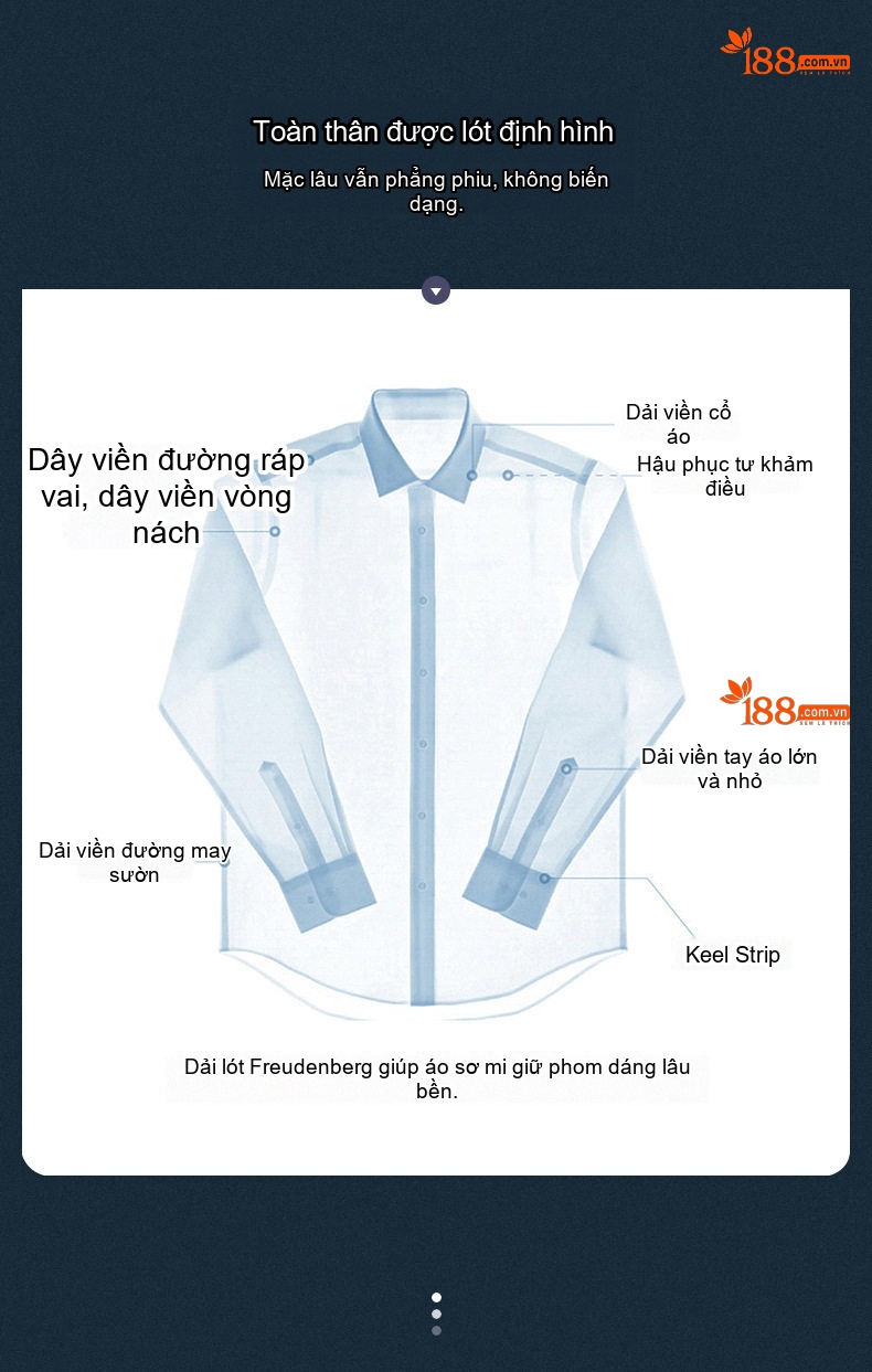 Áo Sơ Mi Tay Dài Nam Cotton 80s Chống Nhăn Cổ chữ Vuông Màu Xanh Sọc, Trắng, Xanh Dương chi tiết 3