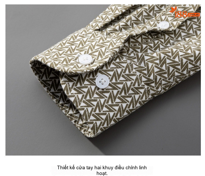 Áo Sơ Mi Tay Dài Nam Cotton Chống Nhăn In Họa Tiết Dáng Ôm Vừa Vặn Màu Xám chi tiết 18