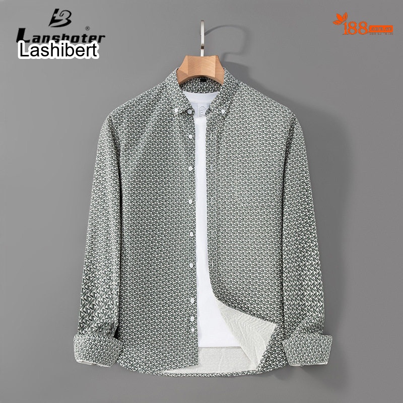 Áo Sơ Mi Tay Dài Nam Cotton Chống Nhăn In Họa Tiết Dáng Ôm Vừa Vặn Màu Xám