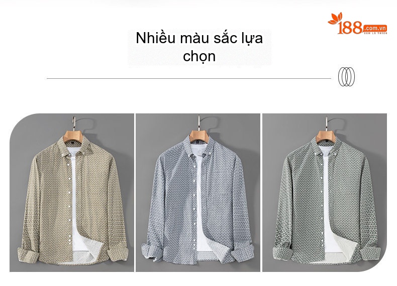 Áo Sơ Mi Tay Dài Nam Cotton Chống Nhăn In Họa Tiết Dáng Ôm Vừa Vặn Màu Xám chi tiết 9