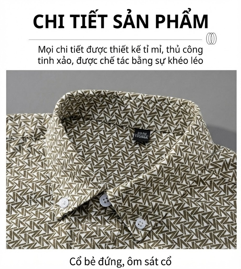 Áo Sơ Mi Tay Dài Nam Cotton Chống Nhăn In Họa Tiết Dáng Ôm Vừa Vặn Màu Xám chi tiết 15
