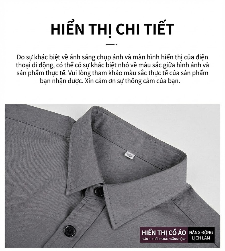 Áo Sơ Mi Tay Dài Nam Cotton Dáng Rộng Giặt Nước Màu Đen, Xám, Xanh, Nâu chi tiết 21