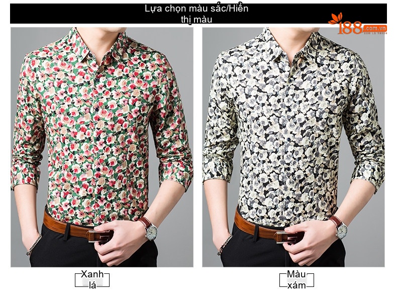 Áo Sơ Mi Tay Dài Nam Cotton Họa Tiết Hoa Mỏng Nhẹ Thoáng Mát Màu Đen, Xanh Navy, Xanh... chi tiết 7
