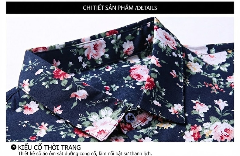 Áo Sơ Mi Tay Dài Nam Cotton Họa Tiết Hoa Mỏng Nhẹ Thoáng Mát Màu Đen, Xanh Navy, Xanh... chi tiết 26