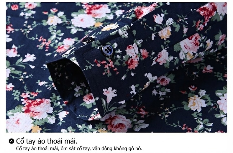 Áo Sơ Mi Tay Dài Nam Cotton Họa Tiết Hoa Mỏng Nhẹ Thoáng Mát Màu Đen, Xanh Navy, Xanh... chi tiết 28
