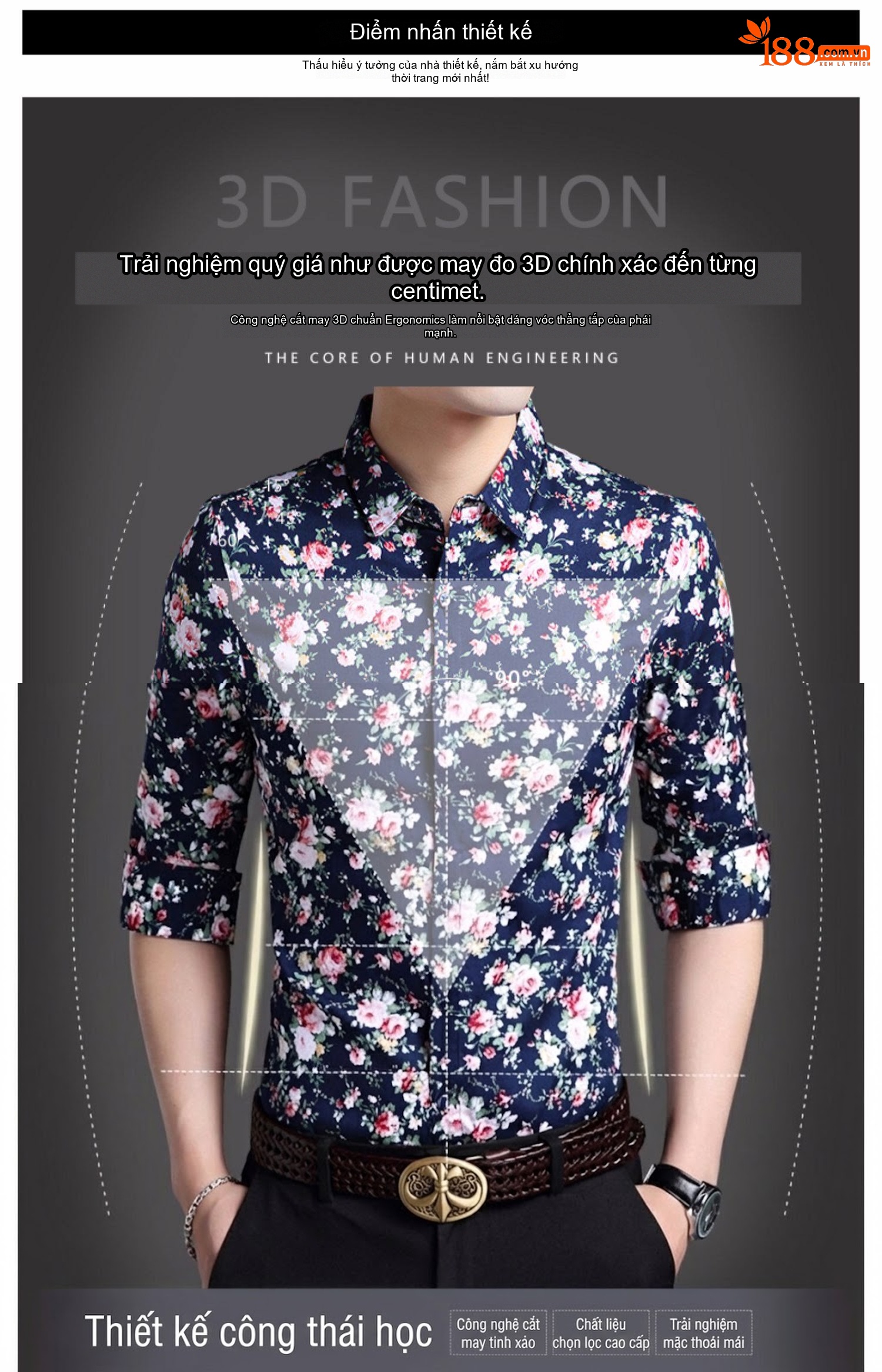 Áo Sơ Mi Tay Dài Nam Cotton Họa Tiết Hoa Mỏng Nhẹ Thoáng Mát Màu Đen, Xanh Navy, Xanh... chi tiết 3