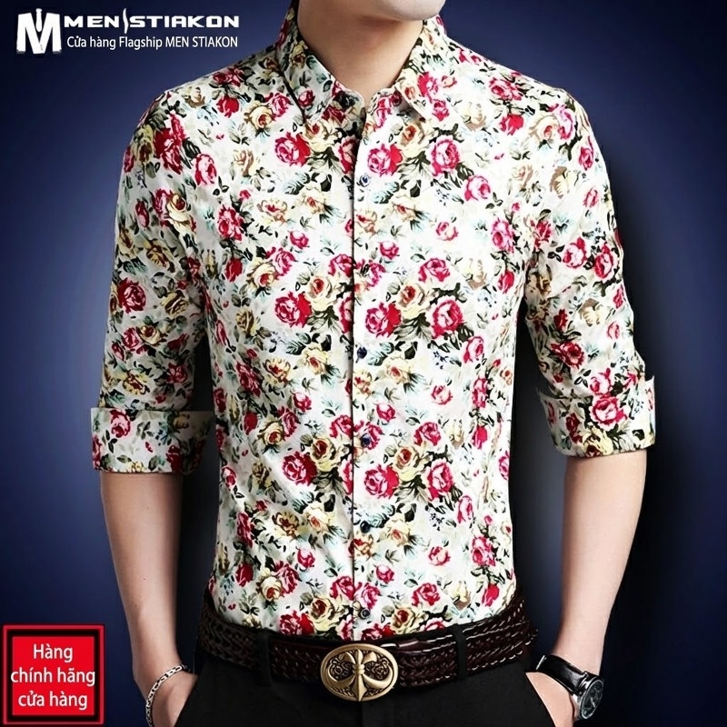 Áo Sơ Mi Tay Dài Nam Cotton Họa Tiết Hoa Mỏng Nhẹ Thoáng Mát Màu Đen, Xanh Navy, Xanh...