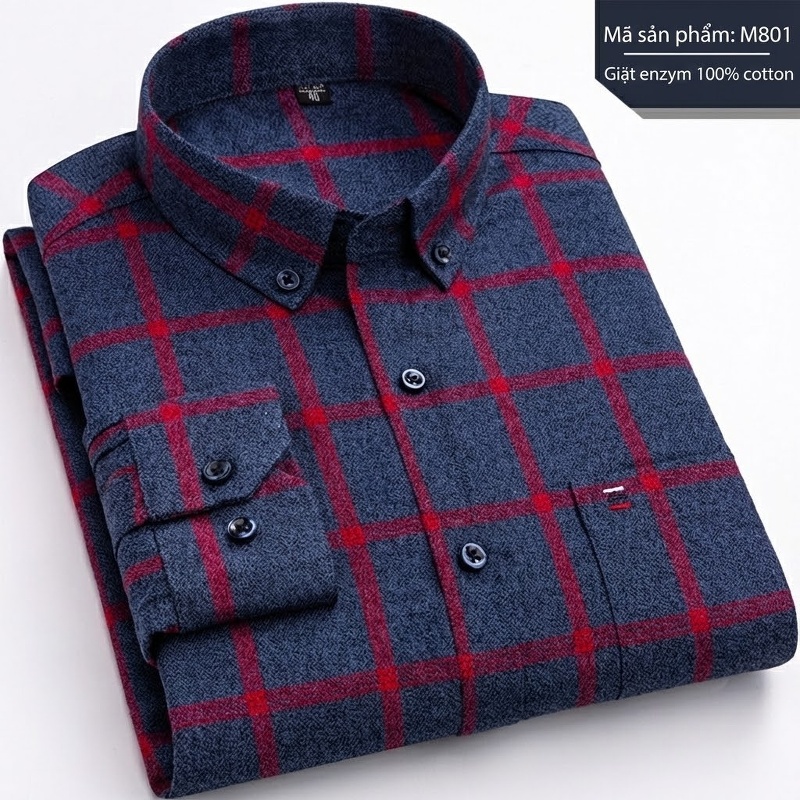 Áo Sơ Mi Tay Dài Nam Cotton Kẻ Caro Dáng Ôm Vừa Vặn Hàng Ngày Màu Xanh Navy, Đỏ, Vàng, Xám...