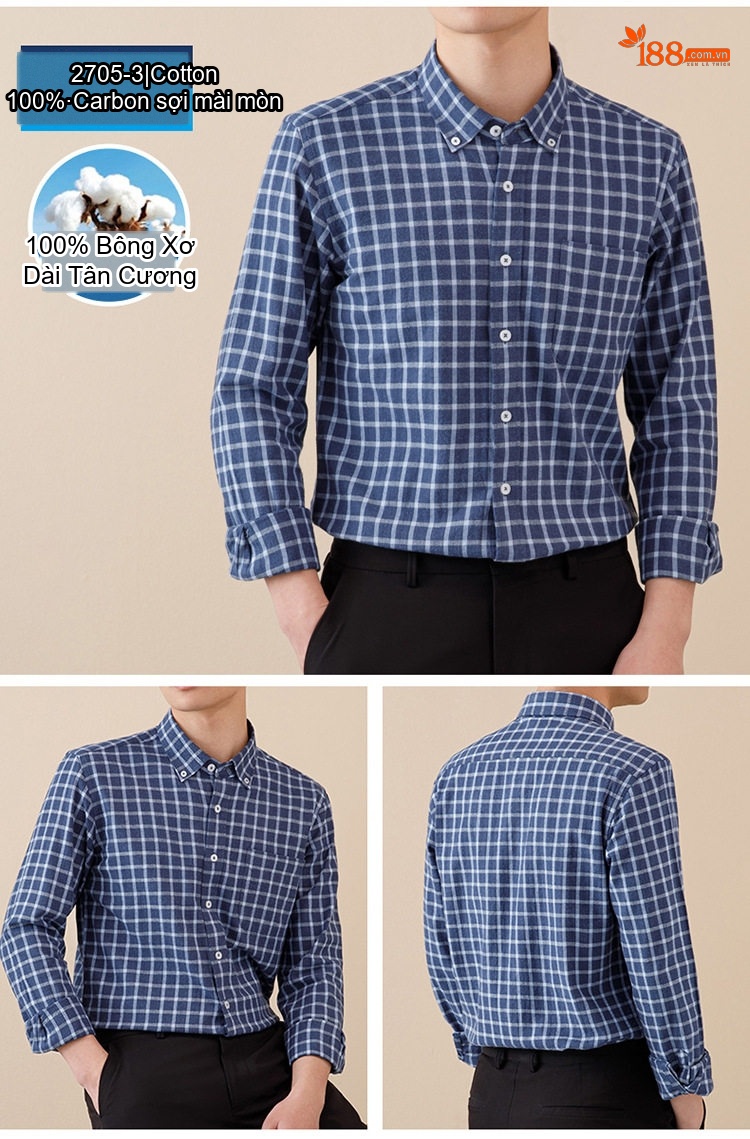 Áo Sơ Mi Tay Dài Nam Cotton Kẻ Caro Mài Lông Phong Cách Công Sở chi tiết 25