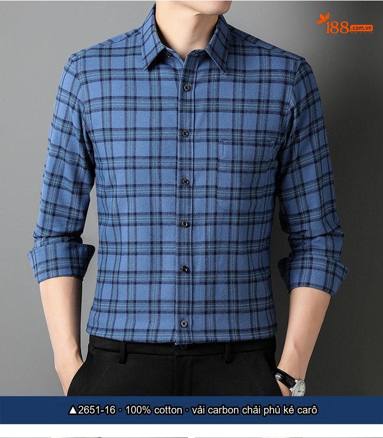 Áo Sơ Mi Tay Dài Nam Cotton Kẻ Caro Mài Lông Phong Cách Công Sở chi tiết 21