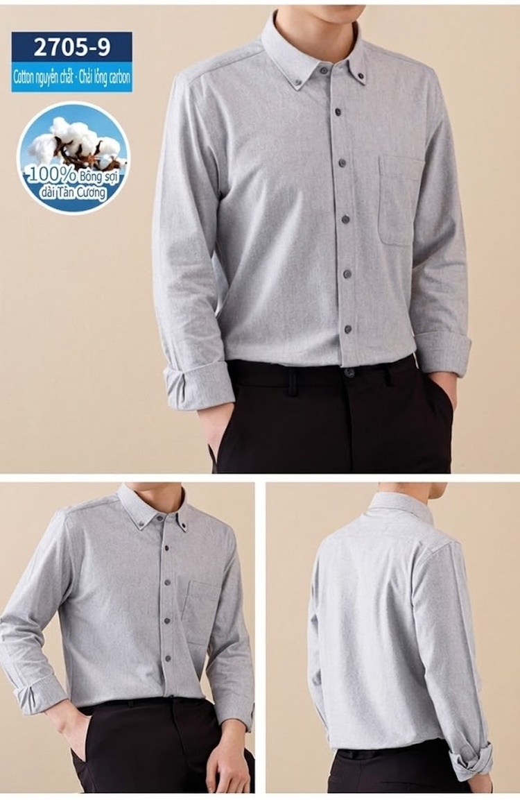Áo Sơ Mi Tay Dài Nam Cotton Kẻ Caro Mài Lông Phong Cách Công Sở chi tiết 29