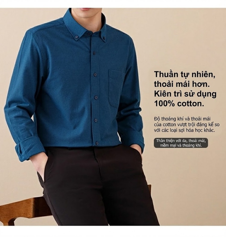 Áo Sơ Mi Tay Dài Nam Cotton Kẻ Caro Mài Lông Phong Cách Công Sở chi tiết 6