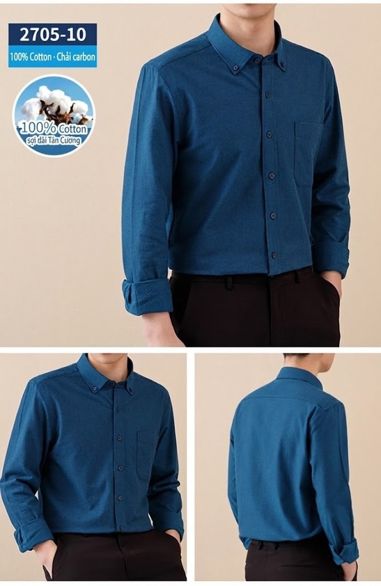 Áo Sơ Mi Tay Dài Nam Cotton Kẻ Caro Mài Lông Phong Cách Công Sở chi tiết 30