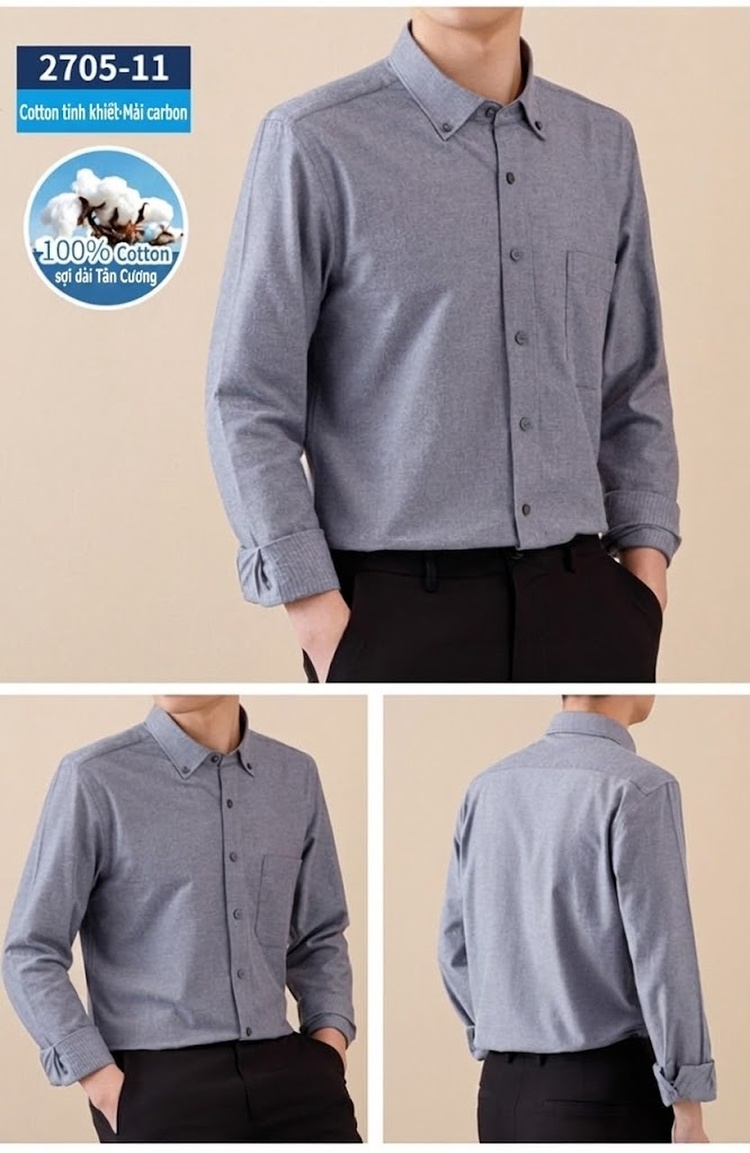 Áo Sơ Mi Tay Dài Nam Cotton Kẻ Caro Mài Lông Phong Cách Công Sở chi tiết 31
