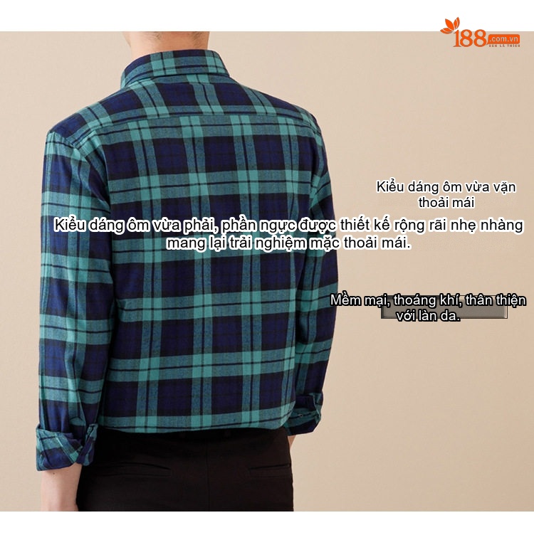 Áo Sơ Mi Tay Dài Nam Cotton Kẻ Caro Mài Lông Phong Cách Công Sở chi tiết 10