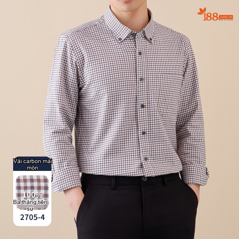 Áo Sơ Mi Tay Dài Nam Cotton Kẻ Caro Mài Lông Phong Cách Công Sở