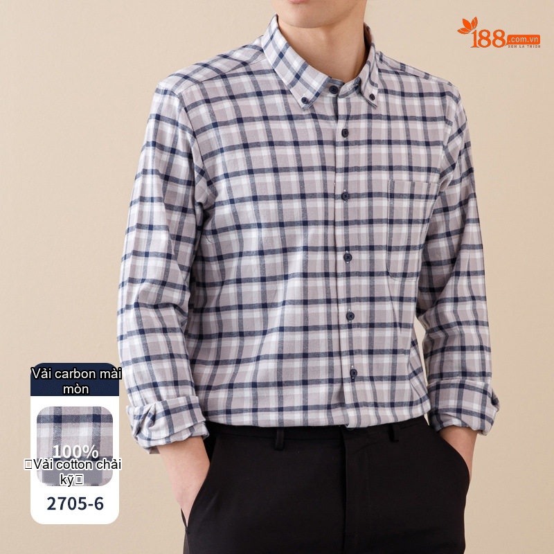 Áo Sơ Mi Tay Dài Nam Cotton Kẻ Caro Mài Lông Phong Cách Công Sở