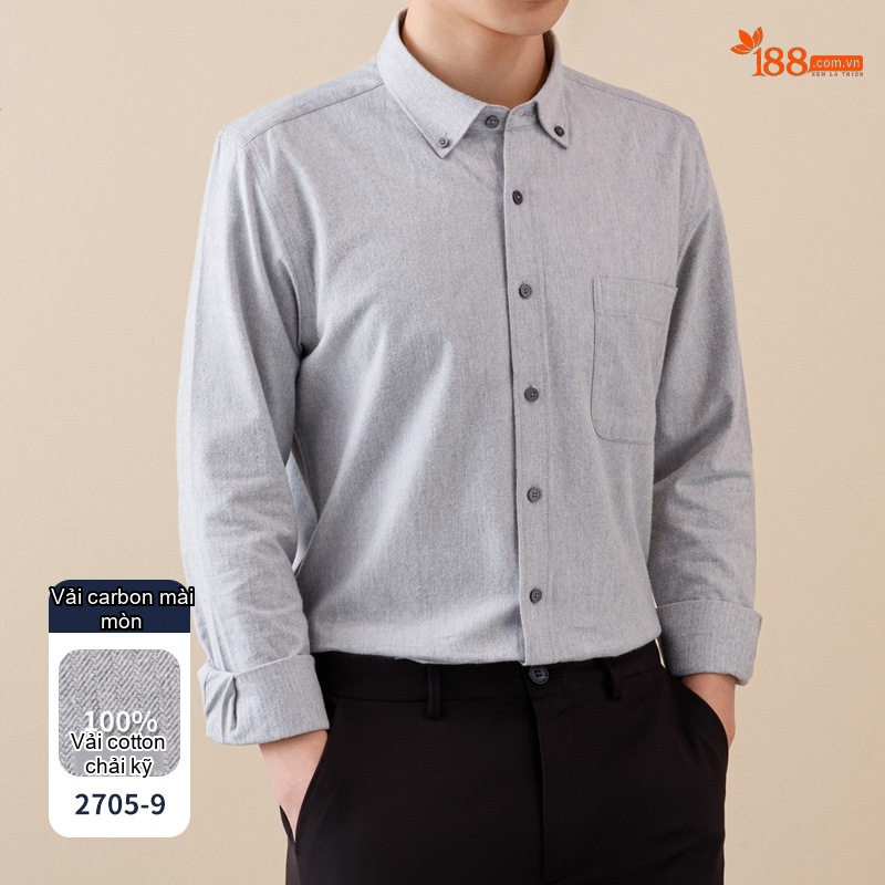 Áo Sơ Mi Tay Dài Nam Cotton Kẻ Caro Mài Lông Phong Cách Công Sở