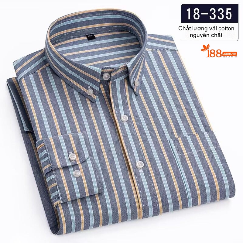Áo Sơ Mi Tay Dài Nam Cotton Kiểu Dáng Casual Họa Tiết Kẻ Sọc Màu Xám, Xanh, Đen, Hồng...