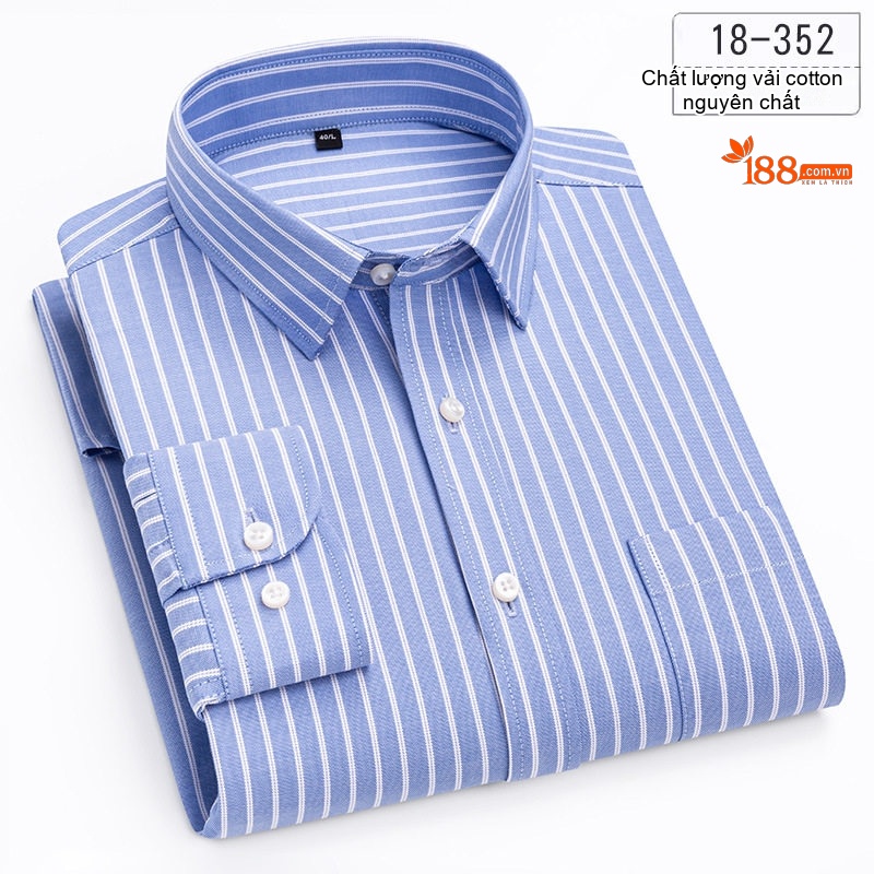 Áo Sơ Mi Tay Dài Nam Cotton Kiểu Dáng Casual Họa Tiết Kẻ Sọc Màu Xám, Xanh, Đen, Hồng...
