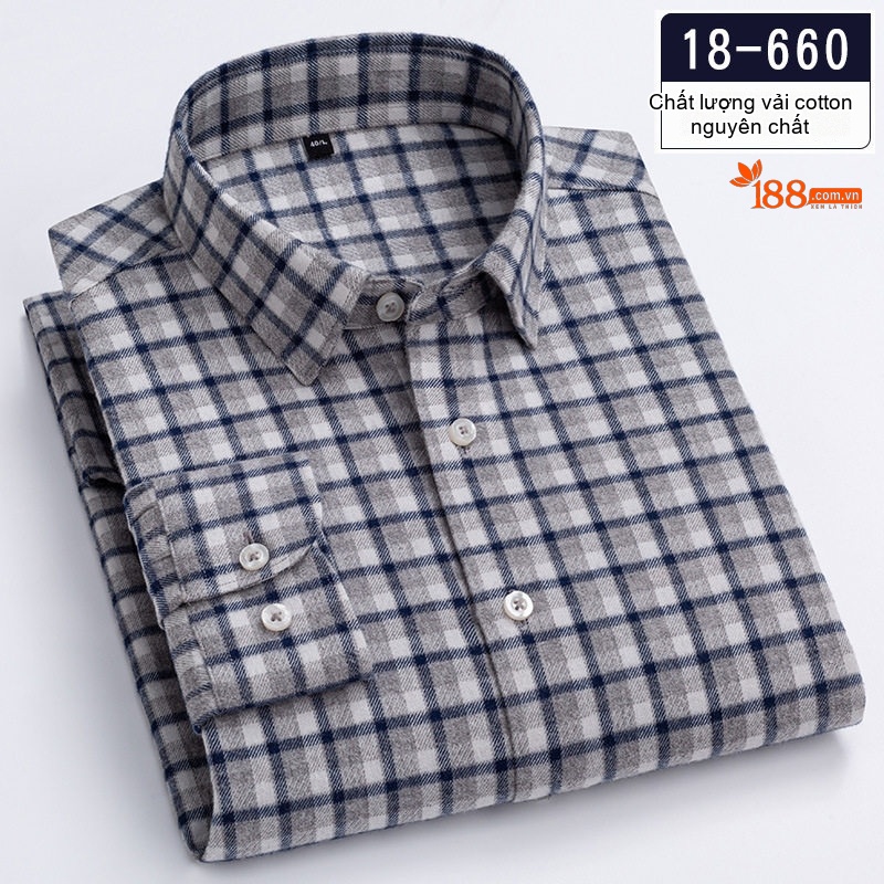 Áo Sơ Mi Tay Dài Nam Cotton Kiểu Dáng Casual Họa Tiết Kẻ Sọc Màu Xám, Xanh, Đen, Hồng... chi tiết 3