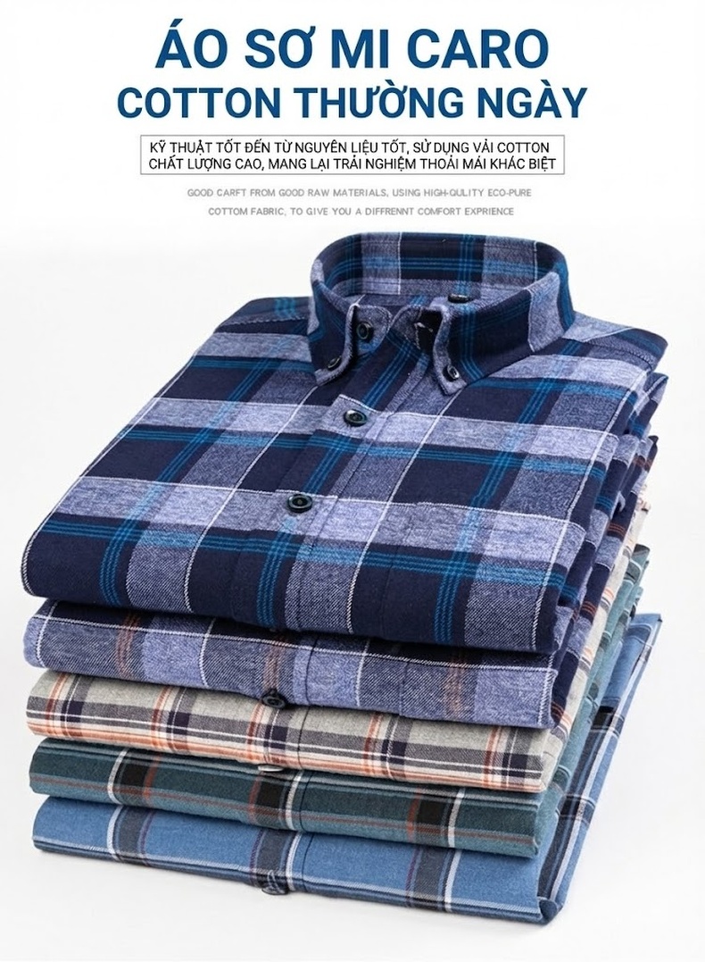 Áo Sơ Mi Tay Dài Nam Cotton Kiểu Dáng Casual Họa Tiết Kẻ Sọc Màu Xám, Xanh, Đen, Hồng... chi tiết 4