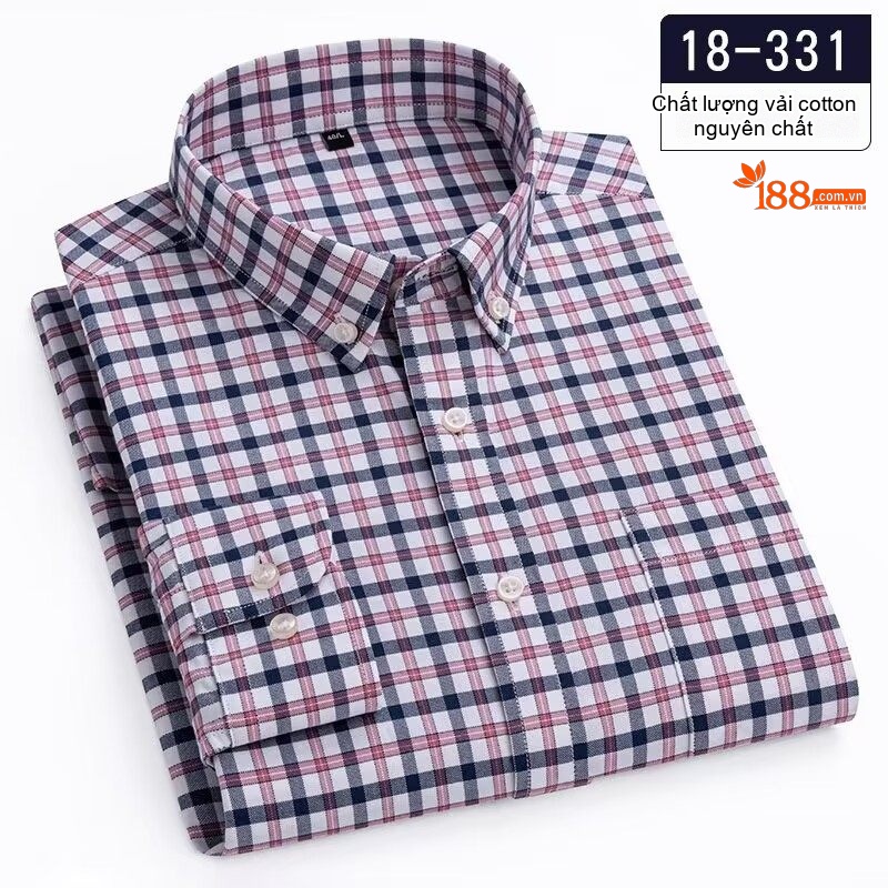 Áo Sơ Mi Tay Dài Nam Cotton Kiểu Dáng Casual Họa Tiết Kẻ Sọc Màu Xám, Xanh, Đen, Hồng... chi tiết 10