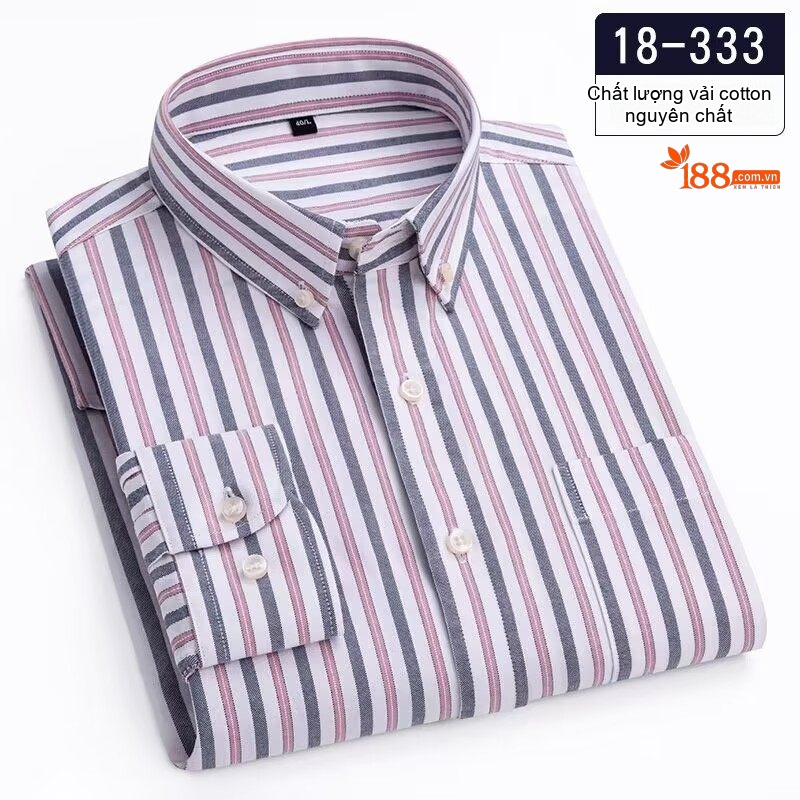 Áo Sơ Mi Tay Dài Nam Cotton Kiểu Dáng Casual Họa Tiết Kẻ Sọc Màu Xám, Xanh, Đen, Hồng... chi tiết 12