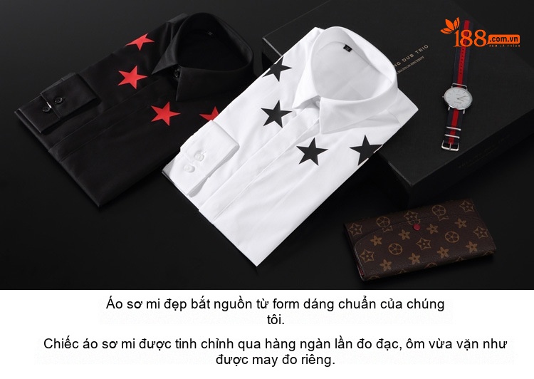 Áo Sơ Mi Tay Dài Nam In Họa Tiết Ngôi Sao Phong Cách Thời Trang Cao Cấp Màu Trắng, Đen chi tiết 1