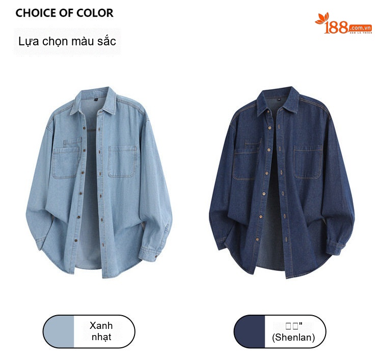 Áo Sơ Mi Tay Dài Nam Kiểu Jacket Cổ Bẻ Denim Màu Xanh Dương, Xanh Đậm chi tiết 6