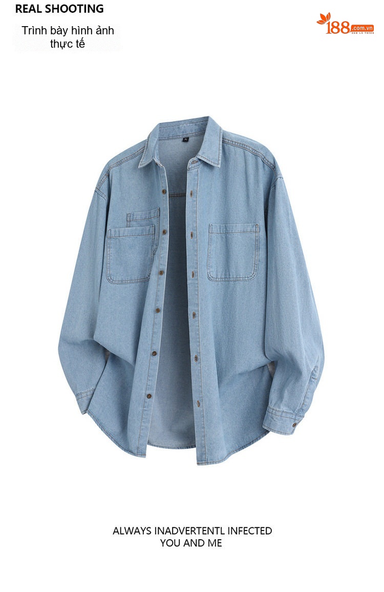 Áo Sơ Mi Tay Dài Nam Kiểu Jacket Cổ Bẻ Denim Màu Xanh Dương, Xanh Đậm chi tiết 7