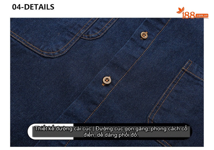 Áo Sơ Mi Tay Dài Nam Kiểu Jacket Cổ Bẻ Denim Màu Xanh Dương, Xanh Đậm chi tiết 14