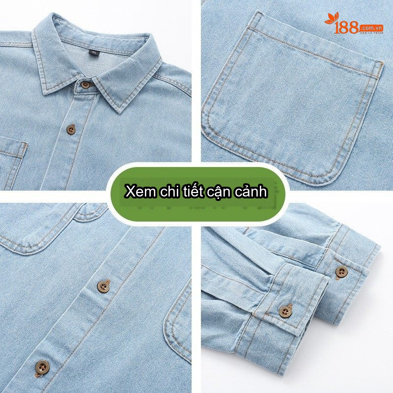 Áo Sơ Mi Tay Dài Nam Kiểu Jacket Cổ Bẻ Denim Màu Xanh Dương, Xanh Đậm
