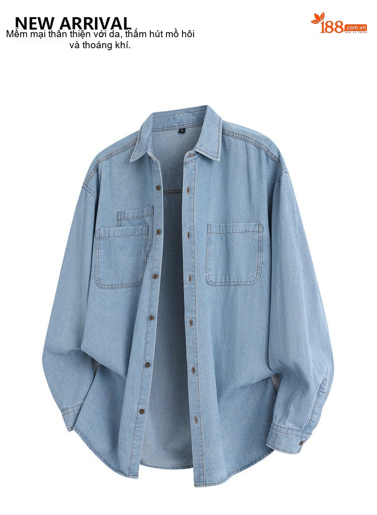 Áo Sơ Mi Tay Dài Nam Kiểu Jacket Cổ Bẻ Denim Màu Xanh Dương, Xanh Đậm chi tiết 1