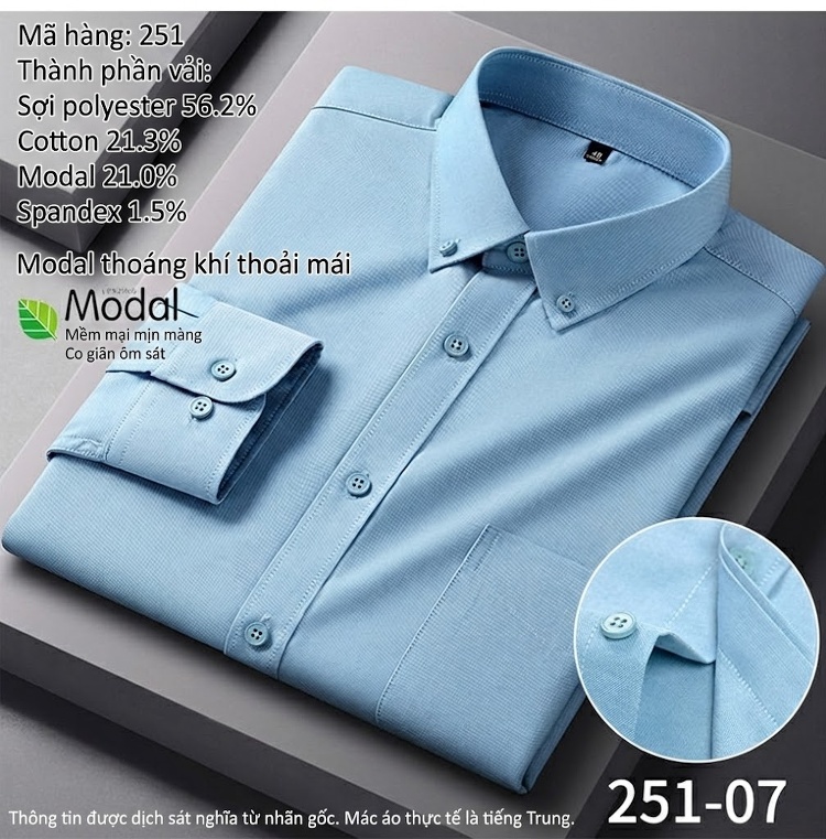 Áo Sơ Mi Tay Dài Nam Modal Cotton Không Nhăn Công Sở Màu Xanh, Trắng, Hồng, Xám chi tiết 20