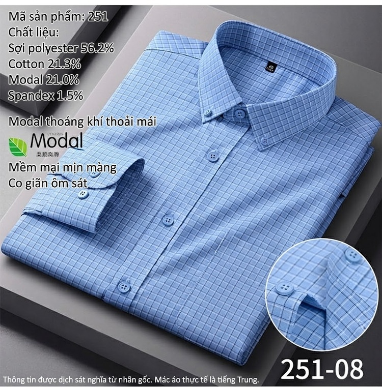 Áo Sơ Mi Tay Dài Nam Modal Cotton Không Nhăn Công Sở Màu Xanh, Trắng, Hồng, Xám chi tiết 21