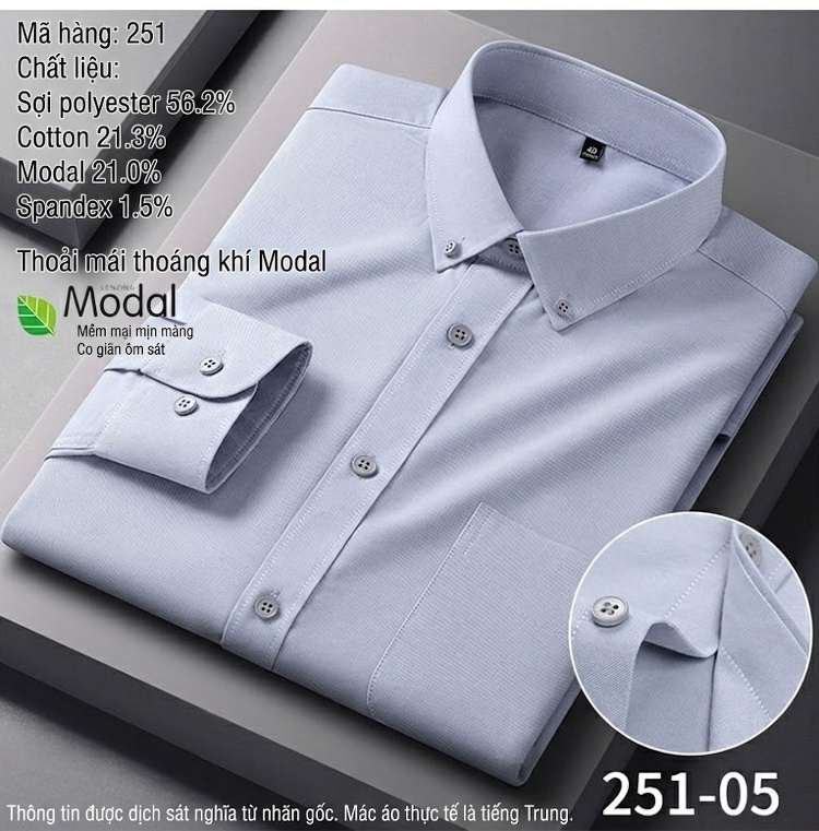 Áo Sơ Mi Tay Dài Nam Modal Cotton Không Nhăn Công Sở Màu Xanh, Trắng, Hồng, Xám chi tiết 18