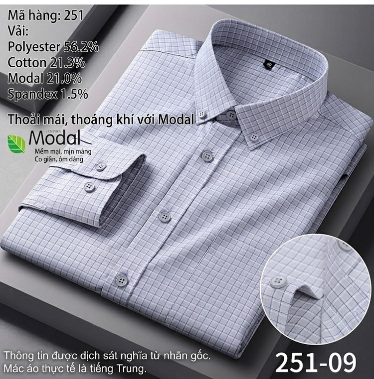 Áo Sơ Mi Tay Dài Nam Modal Cotton Không Nhăn Công Sở Màu Xanh, Trắng, Hồng, Xám chi tiết 22