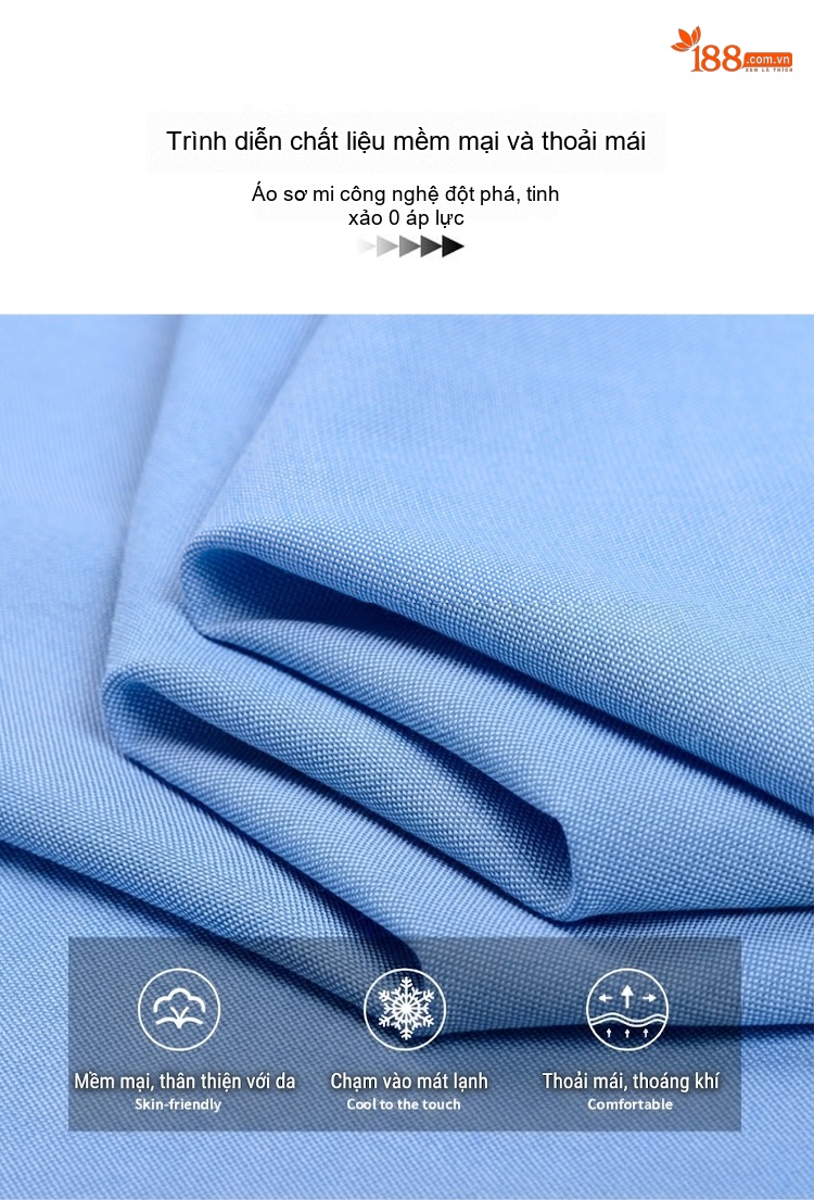 Áo Sơ Mi Tay Dài Nam Modal Cotton Không Nhăn Công Sở Màu Xanh, Trắng, Hồng, Xám chi tiết 3