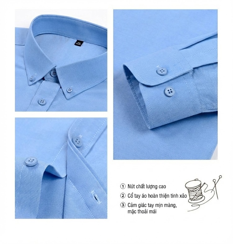 Áo Sơ Mi Tay Dài Nam Modal Cotton Không Nhăn Công Sở Màu Xanh, Trắng, Hồng, Xám chi tiết 4