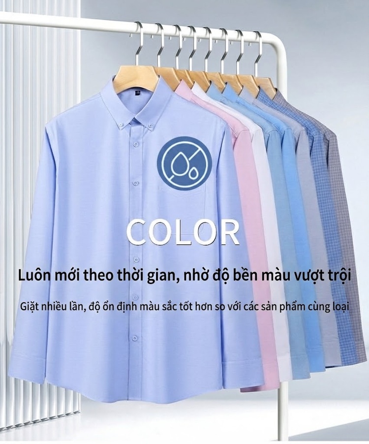 Áo Sơ Mi Tay Dài Nam Modal Cotton Không Nhăn Công Sở Màu Xanh, Trắng, Hồng, Xám chi tiết 5
