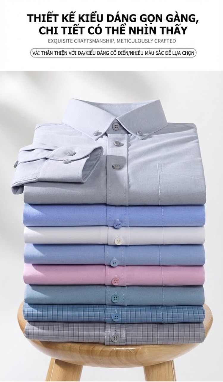 Áo Sơ Mi Tay Dài Nam Modal Cotton Không Nhăn Công Sở Màu Xanh, Trắng, Hồng, Xám chi tiết 6