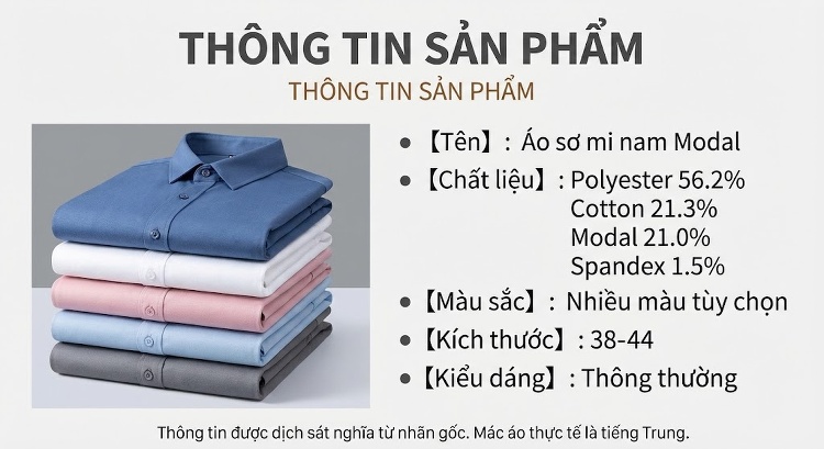 Áo Sơ Mi Tay Dài Nam Modal Cotton Không Nhăn Công Sở Màu Xanh, Trắng, Hồng, Xám chi tiết 11