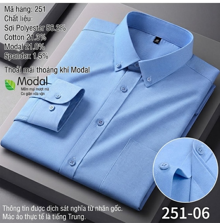 Áo Sơ Mi Tay Dài Nam Modal Cotton Không Nhăn Công Sở Màu Xanh, Trắng, Hồng, Xám chi tiết 19